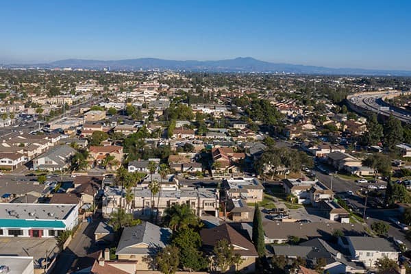 Aerial photo of a residential neighborhood in the city of Garden Grove