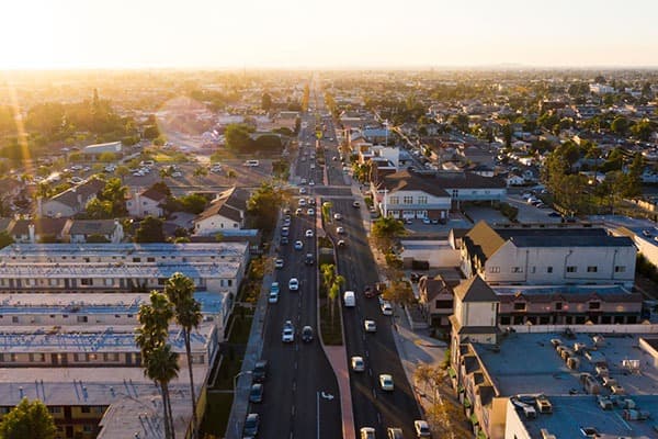 Aerial photograph of a road in the city of Westminster, Orange County, California