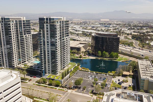 Aerial view of buildings in the city of Santa Ana