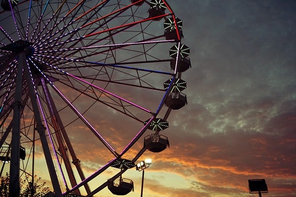 Bottom view of the Ferris wheel in Costa Mesa, Orange County, California