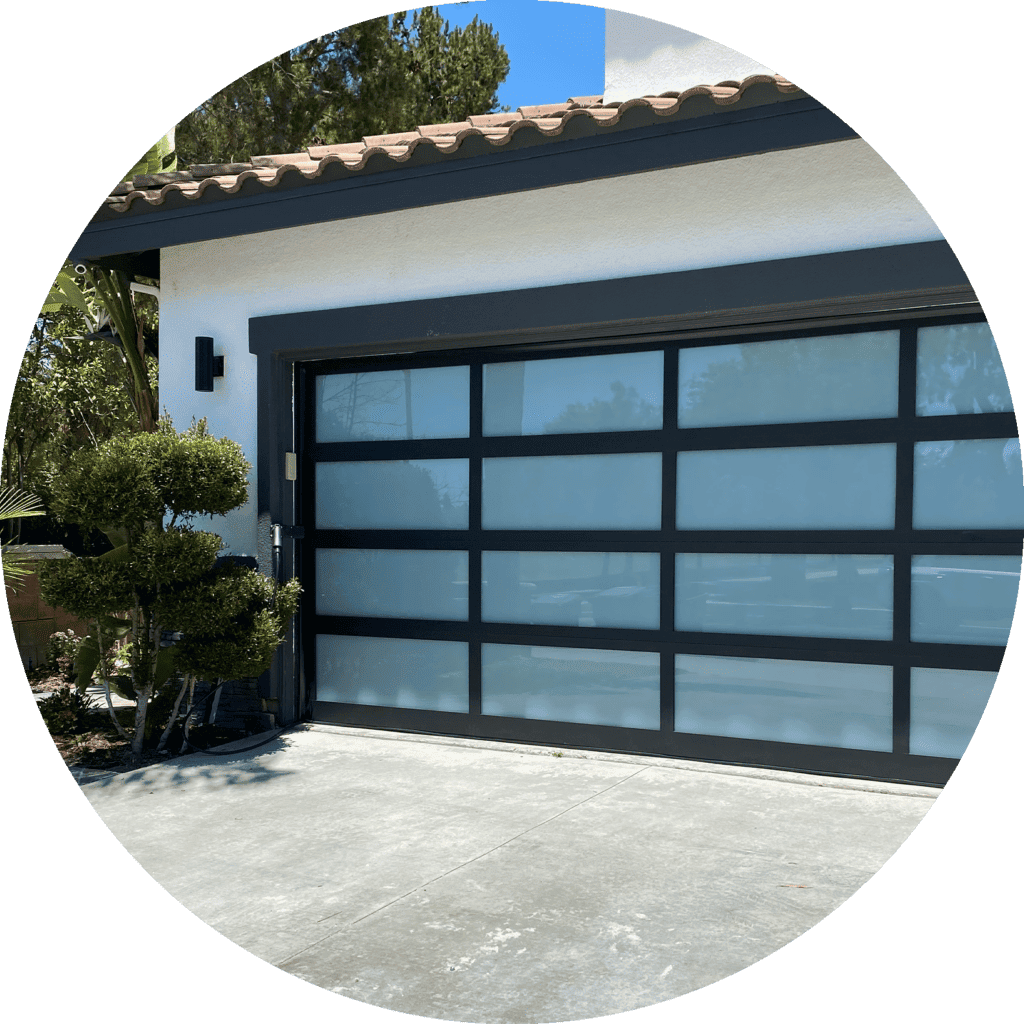 Newly installed modern garage door at a residential home in Irvine, Orange County, California, completed by the professional team at Urban Garage Door.