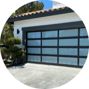 Newly installed modern garage door at a residential home in Irvine, Orange County, California, completed by the professional team at Urban Garage Door.